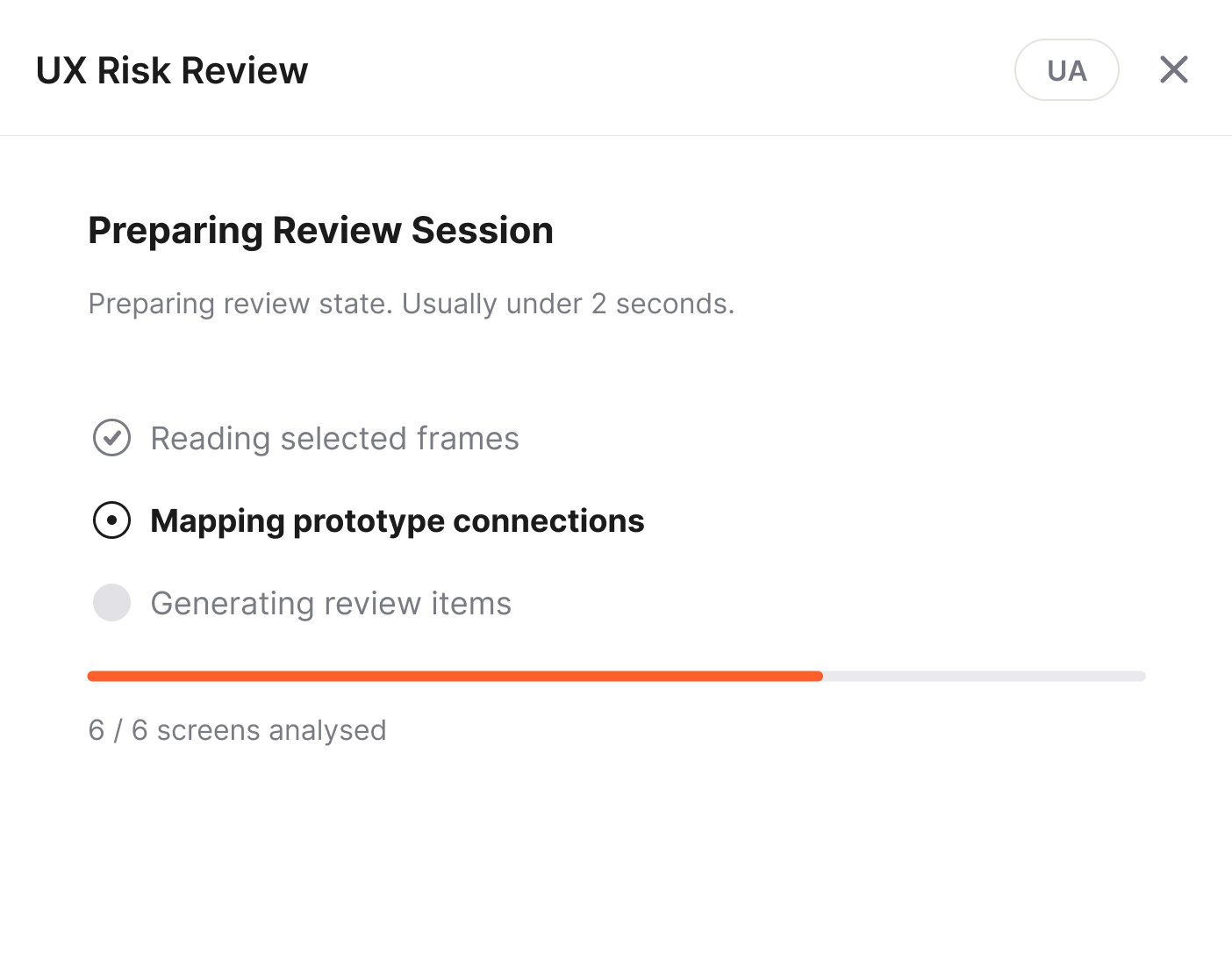 UX Risk Review plugin preparing and mapping a selected prototype flow
